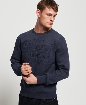 Superdry Premium Goods Embossed Debossed Férfi Pulóver Kék | DHBVF6950